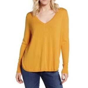 Caslon Sweater Yellow High Low V-Neck Long Sleeve XS Casual Everyday Work